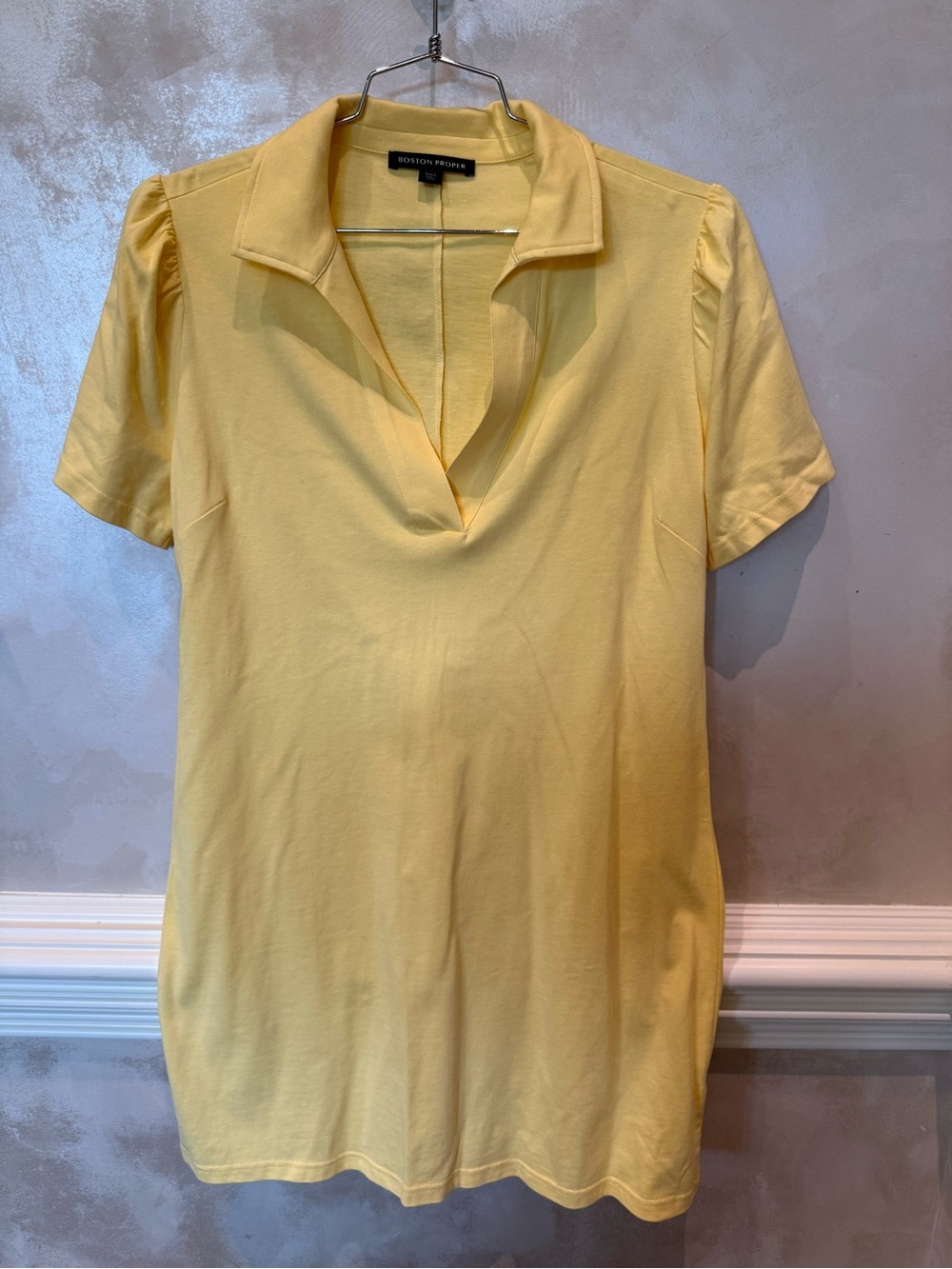 Boston Proper Pale Yellow Short-Sleeve Polo-Style Top